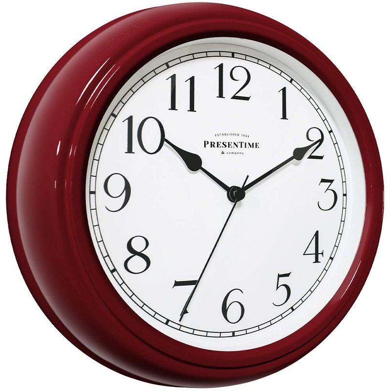 Presentime & Co Chic Home Collection 10" Molly Clock, Silent No Ticking, Red Color. Modern Decorative Wall Clock for Kitchen, Kid's Room, Bathroom, Bedroom, and Office - Image 1